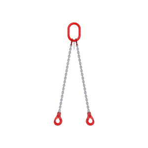 Élingue chaîne de levage 2 brins GRADE 80 avec maille de tête, maille de jonction et crochet automatique à chape, image 3D Groupe KREMER